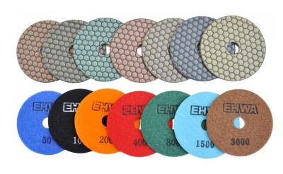Алмазные гибкие шлифовальные круги EHWA Hexagonal Pads 7-STEP №800 D100